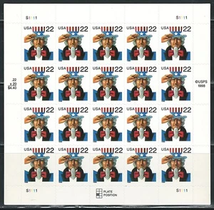 Mint US Uncle Sam Pane of 20 Stamps Scott# 3259 (MNH) - Picture 1 of 1