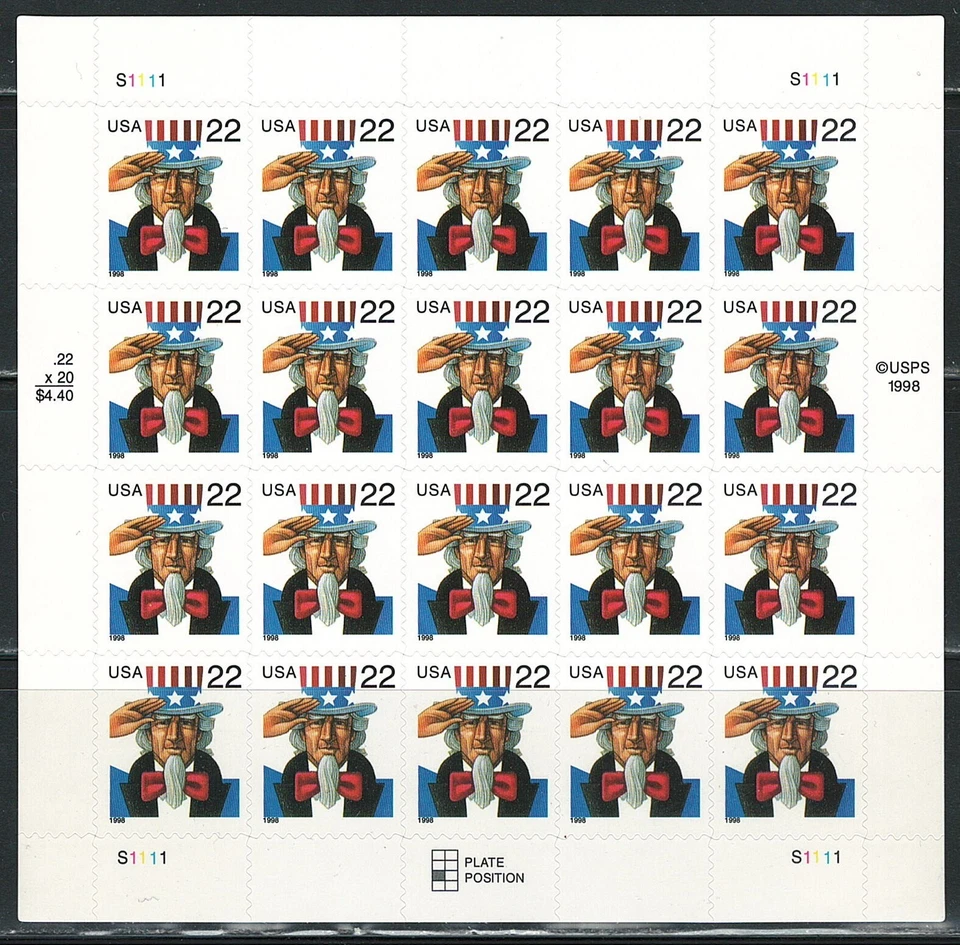 Mint US Uncle Sam Pane of 20 Stamps Scott# 3259 (MNH) - Image 1 of 1
