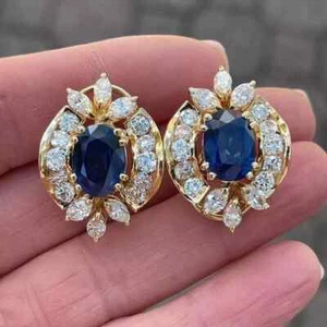 2.50Ct Oval Lab Created Sapphire Women's Stud Earring 14k Yellow Gold Plated - Picture 1 of 7