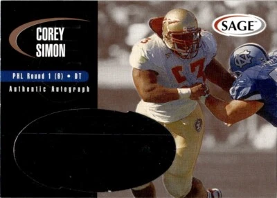 2000 SAGE Autographs Corey Simon Rookie Auto 17/650 Florida State Seminoles #A42 - Image 1 of 2