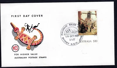 Australia 1977 $10 Tom Roberts COMING SOUTH Painting FDC WCS Crocodile Cachet - Image 1 of 2