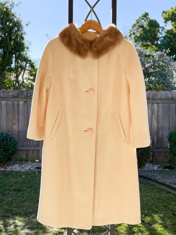 Chaqueta Abrigo Columpio Vintage Años 60 Maisel Cuello Piel Crema Botón Frontal Talla M Foto 1 de 4