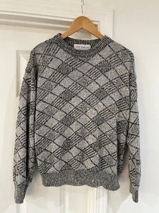 Vintage John Ashford Men’s Sweater Size L Cotton Ramie Linen Gray Black White - Picture 1 of 7