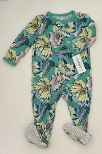 NUEVO CON ETIQUETAS 12M Carter’s 1 pieza cremallera pijama footie para dormir • Algodón • Verde con flores - Imagen 1 de 2