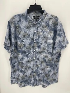Marc Anthony Shirt Mens XXL 2XL Blue Tropical Linen Blend Slim Fit Short Sleeve - Picture 1 of 8