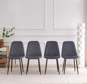 Set of 4 Dining Chairs Velvet Grey With Backrests Metal legs Soft Upholstered - Picture 1 of 13