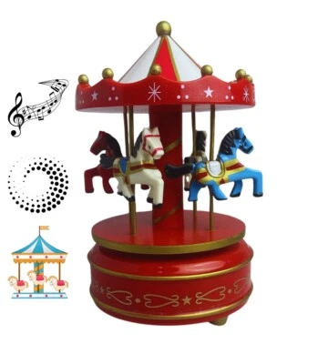 FAIR SHOP Carillon a Corda Giostrina con Cavalli Natalizia Melodia e Movimento 18 x 11 cm