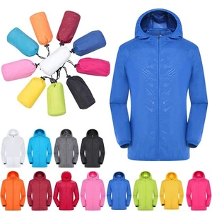 Unisex Solid Rain Jacket Outdoor Plus Size Hooded Windproof WaterProof Coat - Picture 1 of 25