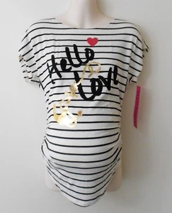 MATERNITY PREGNANCY WOMEN'S TOP SHIRT BLOUSE FUNNY - HELLO LOVE - STRIPED - Picture 1 of 1