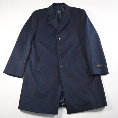 Abrigo Jos A Bank 44R Grande Azul Marino Lana Franela Ejecutivo Botón Delantero Foto 1 de 4