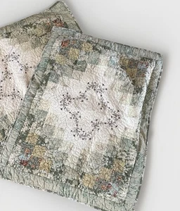 Laurel & Mayfair Alexis Pillow Shams Quilted Patchwork Cottage Embroidered Green - Picture 1 of 23