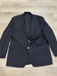 Lauren Ralph Lauren Wool Blazer Sport Jacket 44L Blazer Navy Blue Gold Buttons - Picture 1 of 10