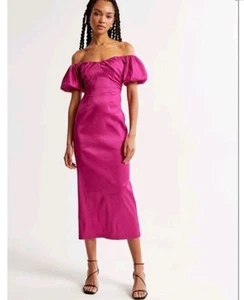 Abercrombie & Fitch Kleid Damen Large Midi Satin Taft Fuchsia Schulterfrei - Bild 1 von 7