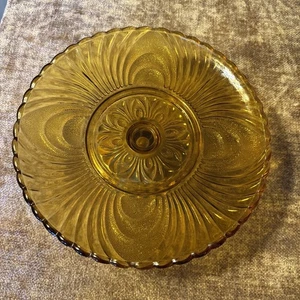 Vintage Braunglas Standfuß Kuchenständer mit schönem Ätzmuster  - Bild 1 von 6