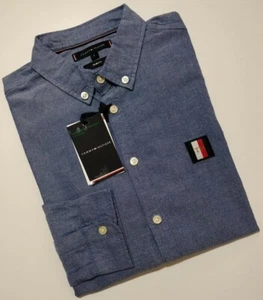 Camisa Oxford Tommy Hilfiger para hombre ajuste ajustado con algodón orgánico, azul oscuro - Imagen 1 de 12