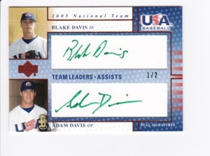 BLAKE DAVIS/ADAM DAVIS 2005-06 USA dual signed Auto GREEN INK /2 ULTRA RARE