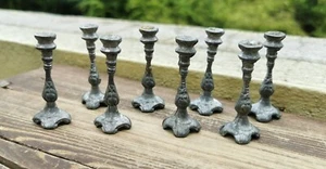 ANTIQUE GERMAN DOLLHOUSE DOLL SOFT METAL MINIATURE CANDLE HOLDERS CHAPEL ALTAR - Picture 1 of 11