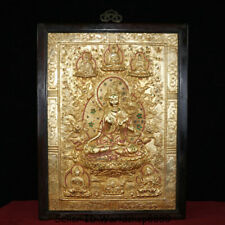 29.6" Old Tibet Wood Copper 24k Gold Gilt Gem 7 eyes White Tara Goddess Thangka