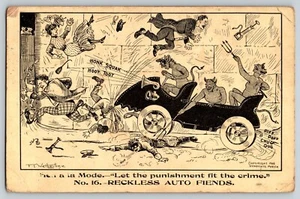 Postcard Cartoon w Devils Driving Open Top Car - Portland Arkansas 1910 Cancel - Picture 1 of 2