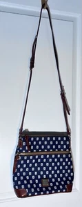 EUC Dooney Bourke MLB Detroit Tigers Blue Brown Leather Crossbody Purse Satchel - Picture 1 of 14