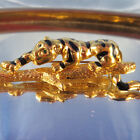Handsome TIGER Pin Brooch Jungle Cat on Log Branch Gold Tone Figural Jewelry