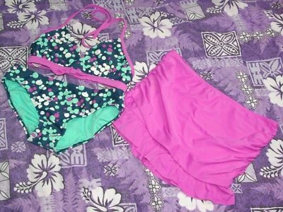 LOT XHILARATION GIRLS XL 14 16 XL BIKINI TOP BOTTOM SWIMSUIT COVER UP SKIRT SET - Image 1 of 4