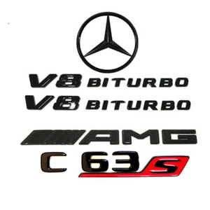 C63S AMG SEDAN V8 BITURBO Rear Star Emblem Badge Gloss Black For Mercedes W206 - Picture 1 of 7