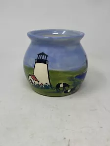 Vaso scena faro e mucca Shard Pottery dipinto a mano - stile arte popolare - Foto 1 di 9
