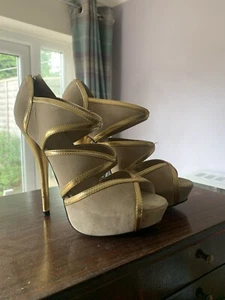 Nude suede with gold peep toe shoes Uk size 4 Koi Couture - Picture 1 of 13