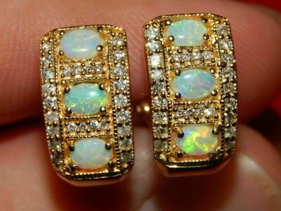 4.50Ct Oval Cut Opal Simulated Omega Back Hoop Earrings 14K Yellow Gold Over - Image 1 of 4
