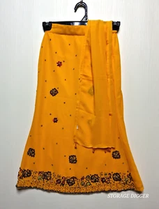 Kids Girl's A-Line Midi Skirt & Dupatta 22 Mustard Beaded Side Zip Pull-On - Picture 1 of 12