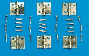 1:12 Scale 6 Small Brass Hinges 0.7cm x 0.6cm & Pins Tumdee Dolls House DIY 3524 - Picture 1 of 3