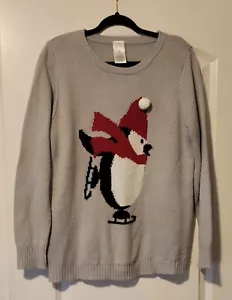 Holiday Skating Penguin Sweater Christmas Sz XL 16-18 Gray - Picture 1 of 3