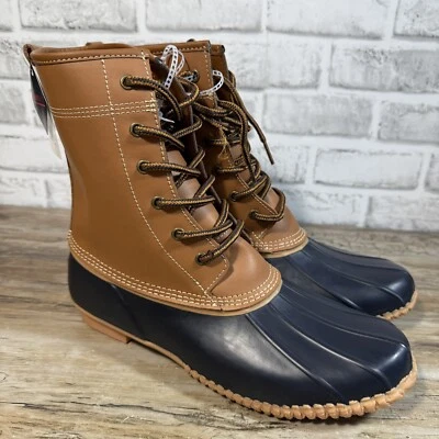 Botas Lands End Rubber Duck Impermeables 9.5 B Marrón Azul Marino Con Cordones 519244 Nuevas con Etiquetas Foto 1 de 4