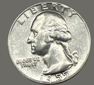 1955 25c Washington Quarter Actual Coin , Clear Date And Rim . Excellent Coin - Image 1 of 2