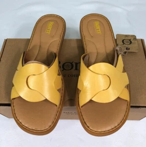NIB BORN Womens Isabella Straps Slide Leather Flat Sandal US 10/40-41 Yellow NEW - Picture 1 of 19