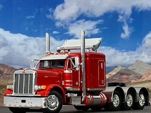 1/64 DCP RED PETERBILT 379 TRI AXLE 63" FLAT TOP W/ TURBO WING - Picture 1 of 6