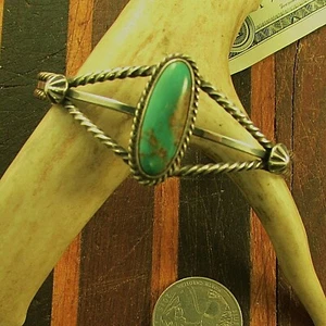 VINTAGE SOUTHWEST TURQUOISE CUFF STERLING RB ROBERT BICENTI - Picture 1 of 5