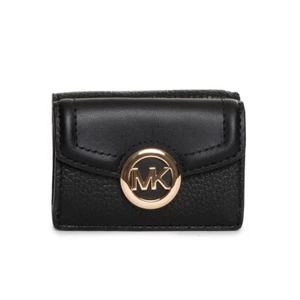 MICHAEL KORS FULTON XS TRIFOLD WALLET LEATHER monedero monedero negro NUEVO - Imagen 1 de 3