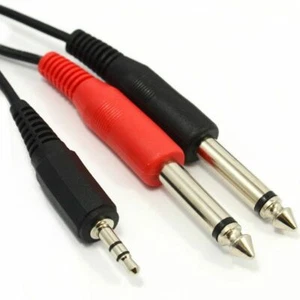 Laptop 3.5mm Stereo Jack to DJ Mixer 2 x 6.35mm Mono Jack Cable Converter Lead - Picture 1 of 3