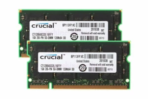 2GB 2 GB Crucial 2X 1GB PC2700 DDR333MHz 200Pin Sodimm Memory RAM Low Density-*- - Picture 1 of 8