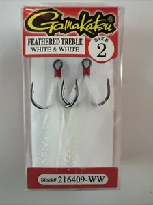 GAMAKATSU FEATHERED TREBLE HOOK - WHITE&WHITE /WHITE&RED  SIZE  2 & 4 - 45 PACKS - Picture 1 of 8