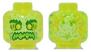 New LEGO Minifigure Head Trans Neon Green Alien Ghost flames haunted scary angry - Picture 1 of 3
