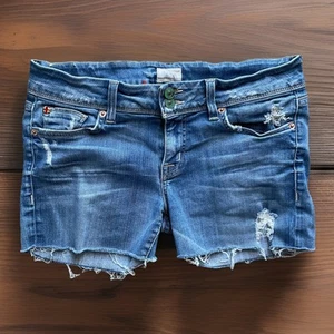 HUDSON Ginny Crop Blue Distressed Denim Jeans Cut Off Mini Shorts Women’s Sz 29 - Picture 1 of 12