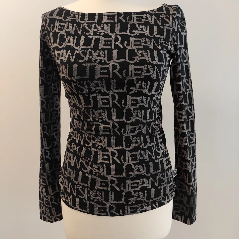 Jean Paul Gaultier Vintage Womens Long Sleeved Logo T-shirt S Black And Grey  - Photo 1/4