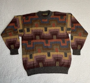 Peru Unlimited 100% Alpaca Sweater Large Multi Check Pullover Sweatshirt Retro - Picture 1 of 10