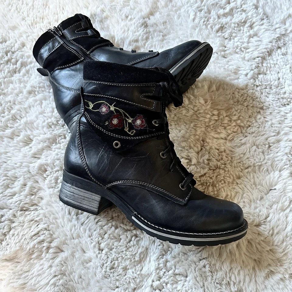 Dromedaris Kara Embroidery Black Leather Boots Size 40 Women’s (9 To 9.5 US) - Image 1 of 4