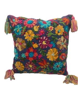 Vintage Pier 1 Imports Vibrant Colorful Floral  Accent Throw Pillow 15” x 15” - Image 1 of 4