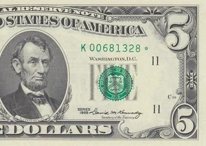 1969 FEDERAL RESERVE NOTE "DALLAS" $5 **STAR NOTE** (( GEM UNC )) - Picture 1 of 6