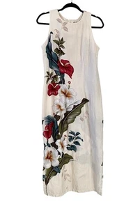 Vintage Iolani Womens Dress Barkcloth Hibiscus Hawaiian Floral Print Size M - Picture 1 of 4